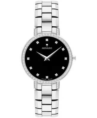 Movado Women's Swiss Faceto Diamond (1/4 ct. t.w.) Stainless Steel Bracelet Watch 28mm