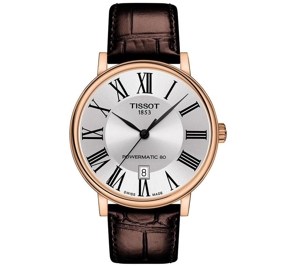 Tissot Men's Swiss Automatic Carson Premium Powermatic 80 Brown Leather Strap Watch 40mm