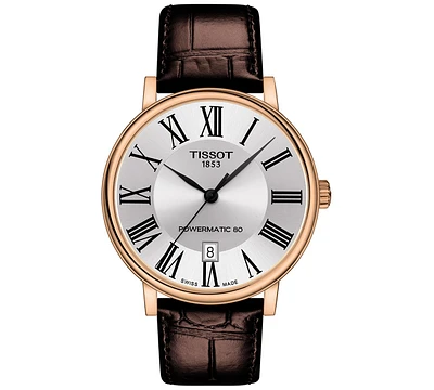 Tissot Men's Swiss Automatic Carson Premium Powermatic 80 Brown Leather Strap Watch 40mm