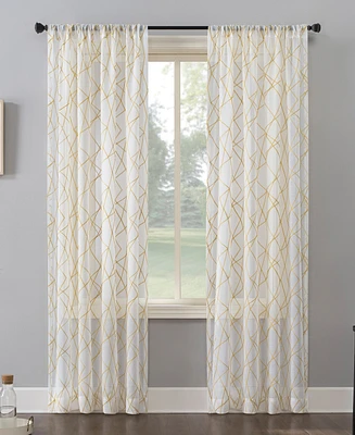 Abstract Geometric Embroidery Semi-Sheer Rod Pocket Curtain Panel