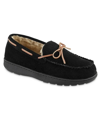 Isotoner Signature Men's Genuine Suede Moccasin Comfort Slipper with Berber lining