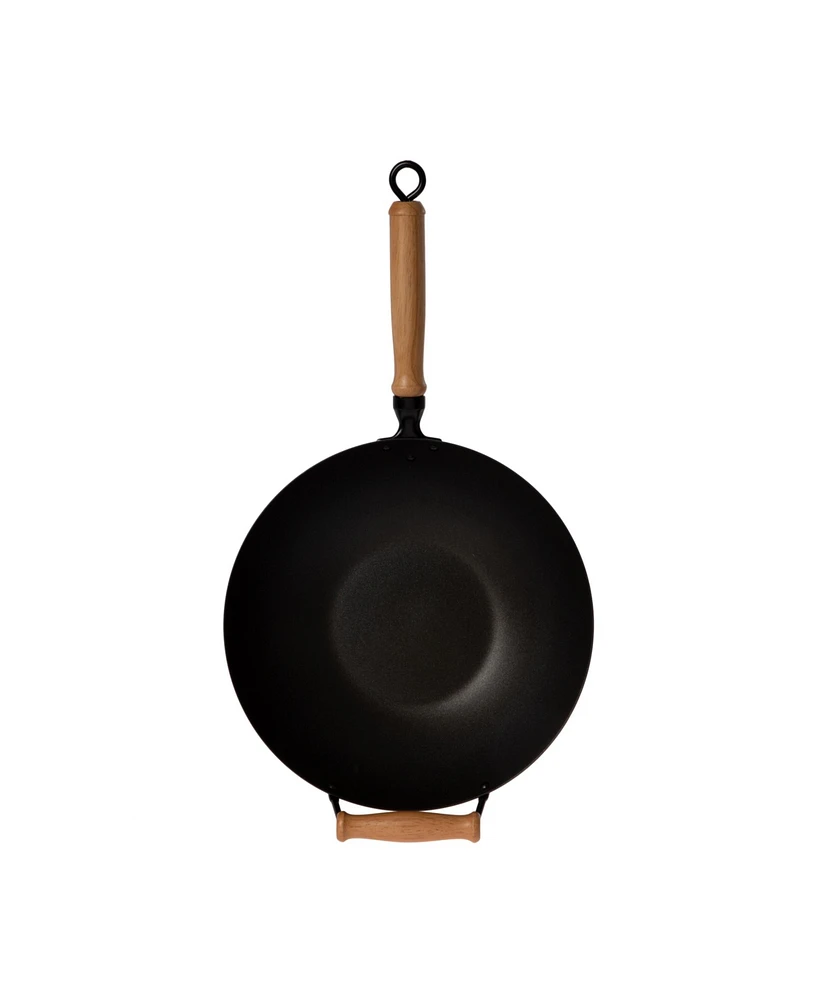 Joyce Chen Professional Series 14" Carbon Steel Nonstick Wok Set with Lid and Maple Handles, 10 Pieces