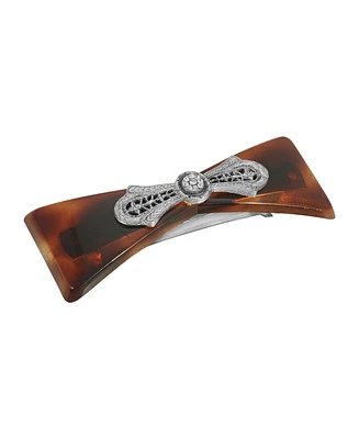 Women's Tortoise with Silver-Tone Filigree and Crystal Accent Barrette