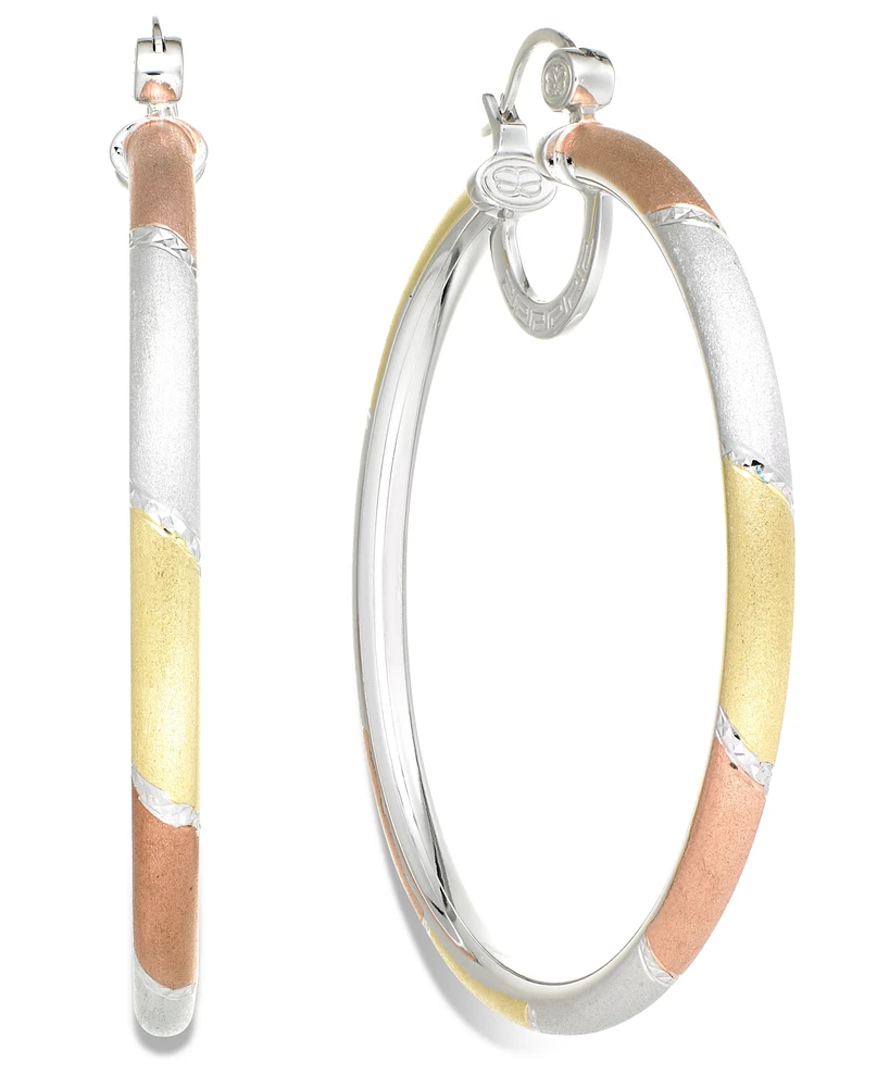 Simone I. Smith Platinum, 18k Rose Gold and 18k Gold over Sterling Silver Earrings, Extra-Large Tri-Color Hoop Earrings