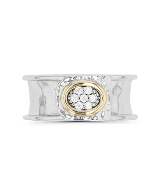Cubic Zirconia Two Tone Hammered Center Ring