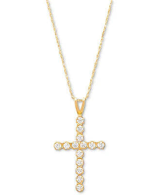 Cubic Zirconia Cross 18" Pendant Necklace in 14k Gold