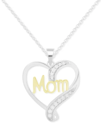 Diamond Mom Heart 18" Pendant Necklace (1/10 ct. t.w.) in Sterling Silver & Gold-Plate
