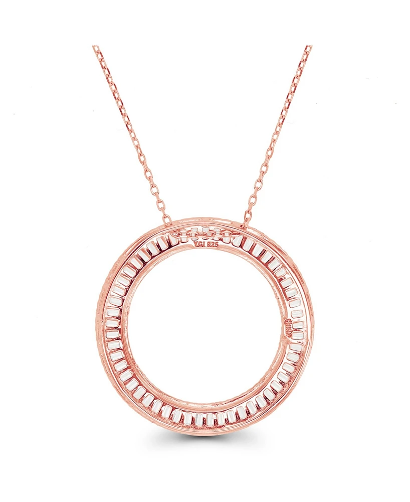 Cubic Zirconia Baguette and Round Sterling Silver Open Circle Necklace (Also 14k Gold Over or Rose Silver)