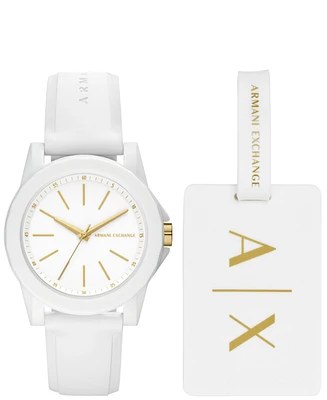 Ax Women's White Silicone Strap Watch with Luggage Tag 36mm