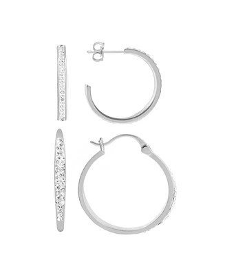 And Now This Clear Crystal C Hoop & Click Top Hoop Earring Set in Gold Plate or Silver Plate