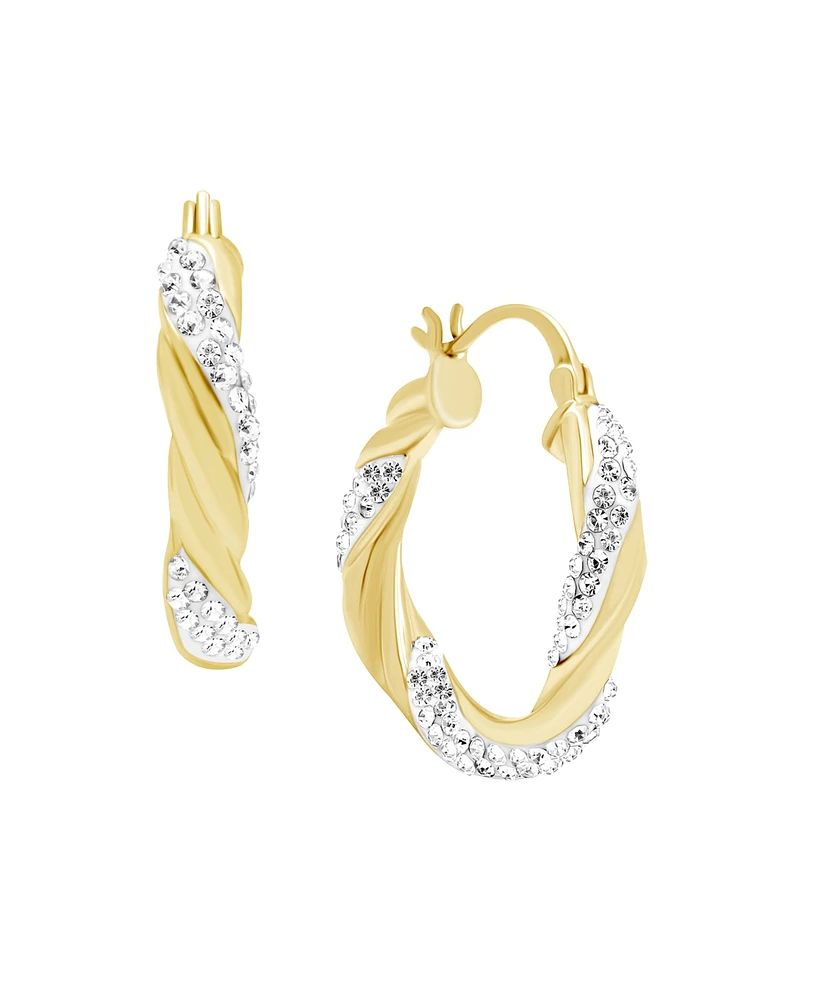 Clear Crystal Twisted Click Top Hoop Earring in Silver Plate or Gold Plate