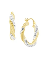 Clear Crystal Twisted Click Top Hoop Earring in Silver Plate or Gold Plate