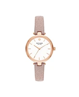 kate spade new york Women's Holland Three-Hand Rose Gold-Tone Glitter Leather Watch 34mm