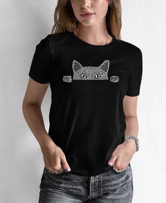 Women's Word Art Peeking Cat T-Shirt