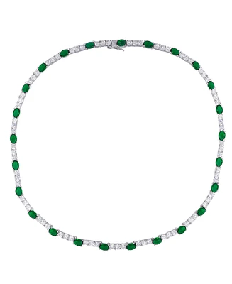 Simulated Emerald/Cubic Zirconia Oval Necklace in Silver Plate