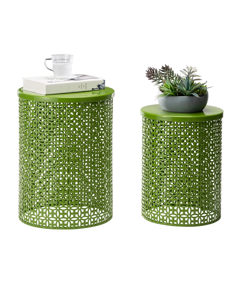 Glitzhome Multi-Functional Metal Garden Stool or Plant Stand Accent Table, Set of 2