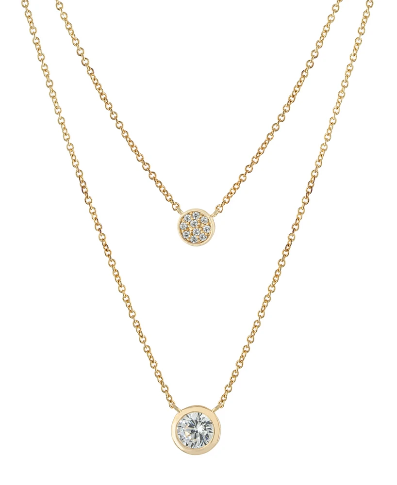 Double Layered Bezel Set 16" + 2" Cubic Zirconia Chain Necklace Gold Over Sterling Silver