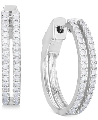 Diamond Double Row Hoop Earrings (1/2 ct. t.w.) in Sterling Silver