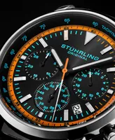 Men's Chrono Black Genuine Leather Strap Watch 44mm
