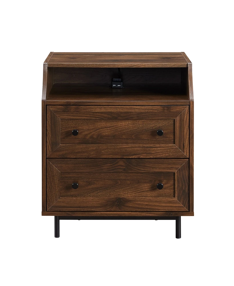 Curved Open Top 2 Drawer End Table with Usb