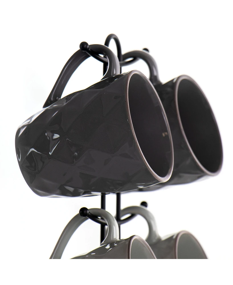 Elama Diamond Waves Mug Set with Stand, 6 Pieces