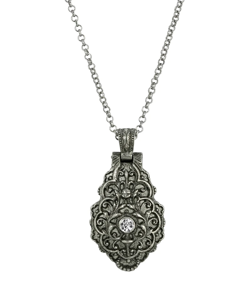 Pewter Crystal Blue Enamel Virgin Mary Locket Pendant
