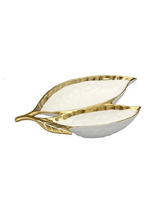Classic Touch Porcelain Leaf Relish Dish with Rim