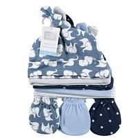 Hudson Baby Boys Essential 8-Piece Set Knotted Beanie Hats and Anti-Scratch Mitts