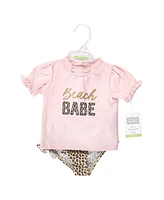 Hudson Baby Girls Swim Rashguard Set, Dainty Flower Pink, 3-6 Months