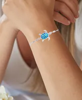 Lab-Created Blue Opal Turtle Bolo Bracelet in Sterling Silver
