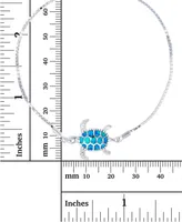 Lab-Created Blue Opal Turtle Bolo Bracelet in Sterling Silver