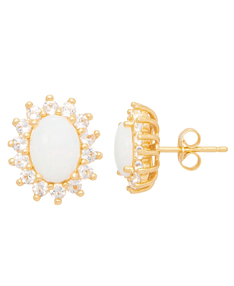 Opal (1-3/8 ct. t.w.) and White Topaz (9/10 ct. t.w.) Stud Earrings in 18k Gold-Plated Sterling Silver