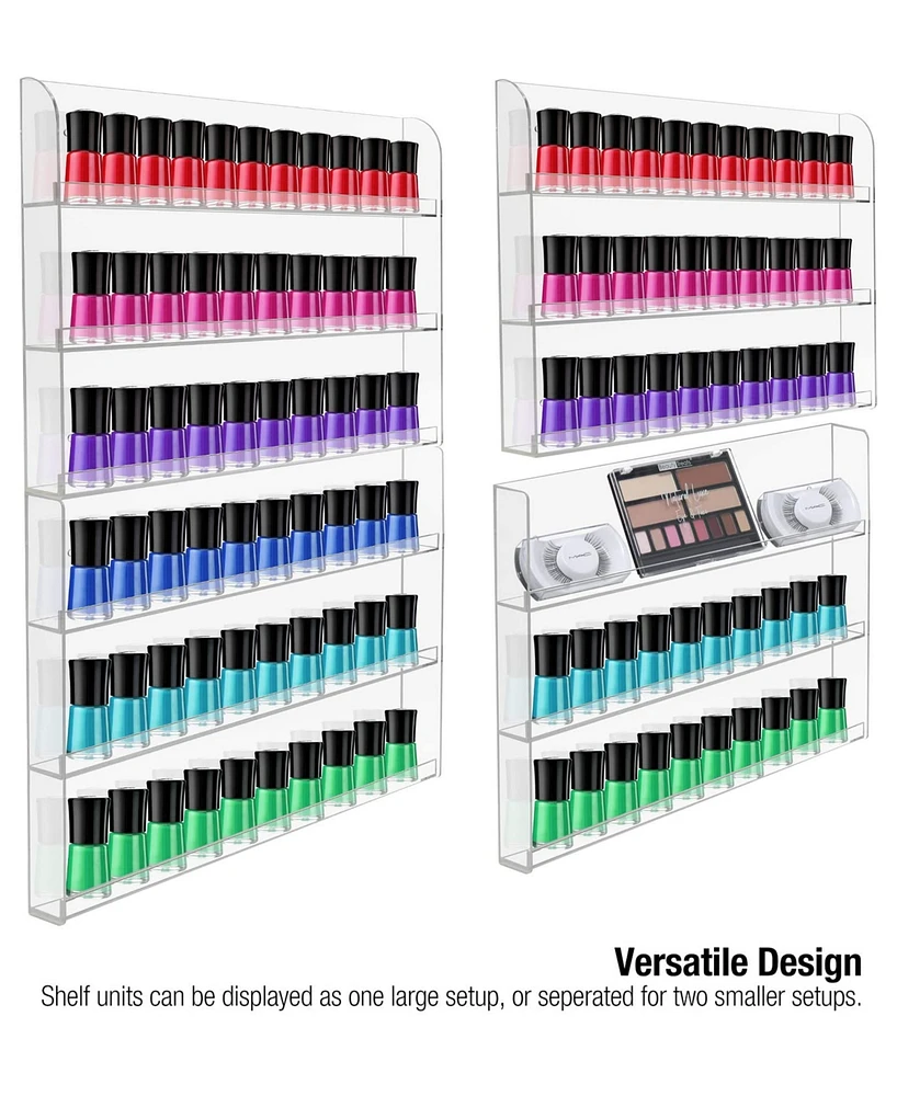 Sorbus 6-Tier Clear Acrylic Nail Polish Wall Rack Display Holder - Stylish Organizer - Holds up to 90 Nail Polish Bottles