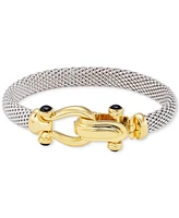 Italian Gold Horseshoe Bangle Bracelet with Black Spinel Accents in Sterling Silver and 14k Gold over Silver