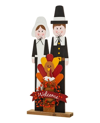 Glitzhome Thanksgiving Pilgrim Couple Porch Decor, 36"
