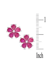 Lab-Grown Ruby (3-1/8 ct. t.w.) & Diamond Accent Flower Stud Earrings in Sterling Silver