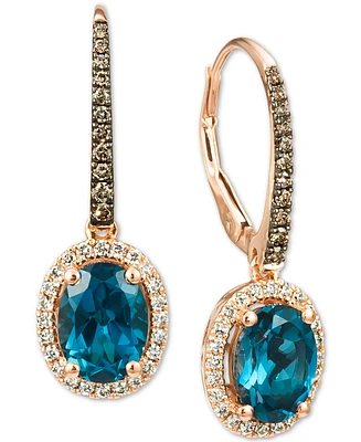 Le Vian Deep Sea Blue Topaz (2-5/8 ct. t.w.) & Diamond (3/8 ct. t.w.) Halo Drop Earrings in 14k Rose Gold