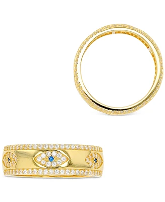 Cubic Zirconia Evil Eye Statement Ring 14k Gold-Plated Sterling Silver