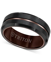Triton Men's Brush Finished Center Line Band Black Tungsten Carbide