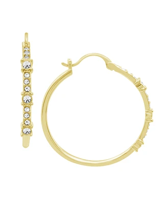Essentials Clear Crystal Frontal Stationed Hoop, Gold Plate and Silver