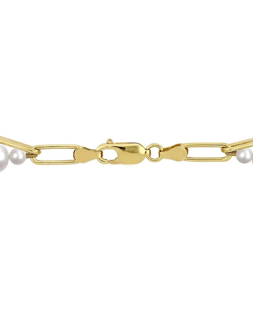 Cultured Freshwater Pearl (7-7-1/2mm) & Paperclip Link Layered 18" Statement Necklace in 18k Gold-Plated Sterling Silver