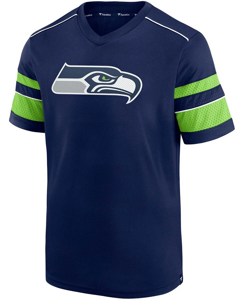 Men's Dk Metcalf College Navy Seattle Seahawks Hashmark Name and Number V-Neck T-shirt