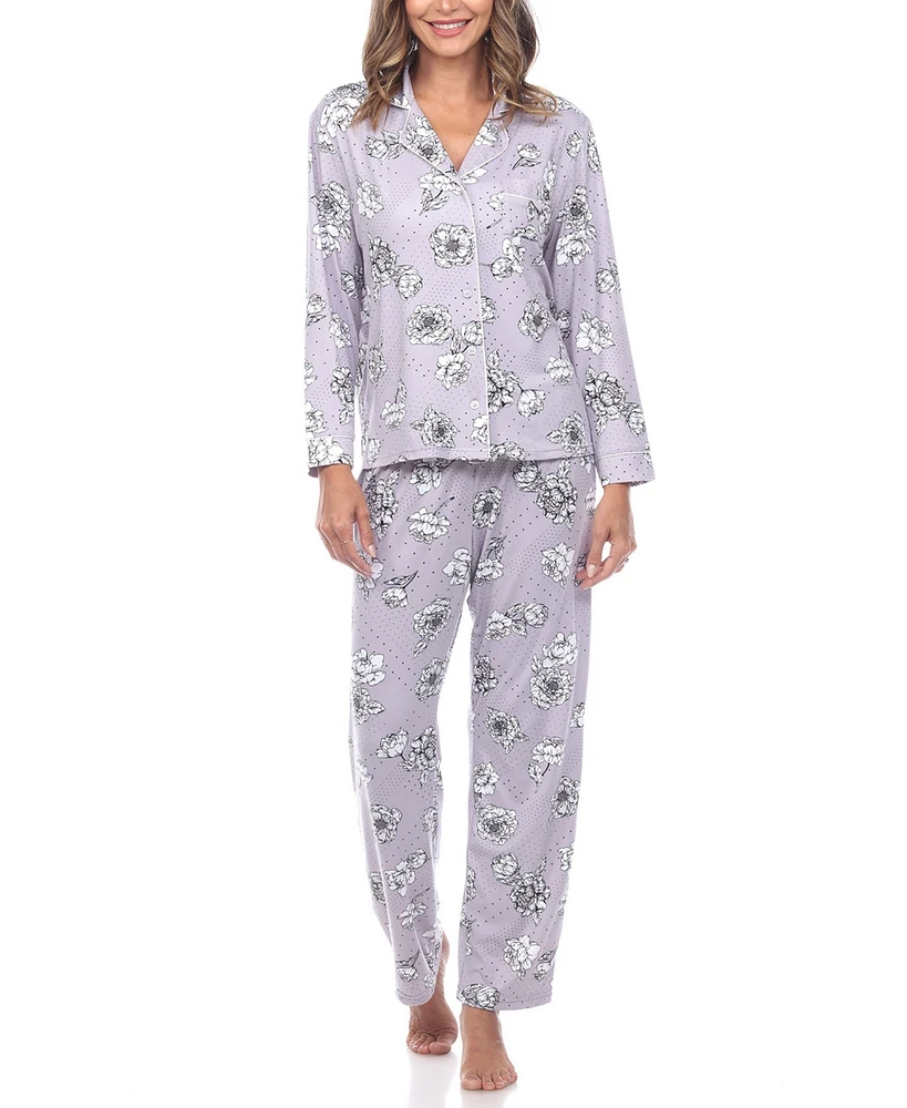 White Mark Women's Long Sleeve Floral Pajama Set, 2-Piece