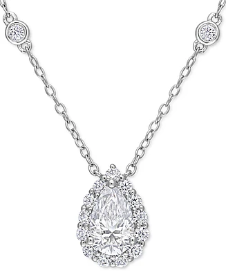 Lab-Grown Moissanite Teardrop Halo 18" Pendant Necklace (1-1/2 ct. t.w.) in Sterling Silver