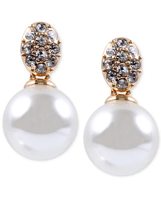 Anne Klein Gold-Tone Crystal and Glass Pearl Earrings