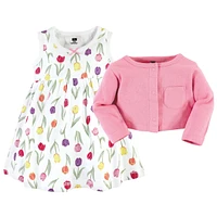 Hudson Baby Baby Girls Hudson Cotton Dress and Cardigan Set