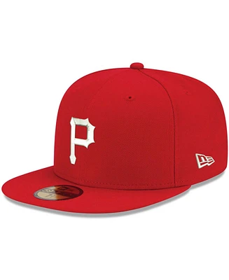 Men's Red Pittsburgh Pirates Logo White 59FIFTY Fitted Hat