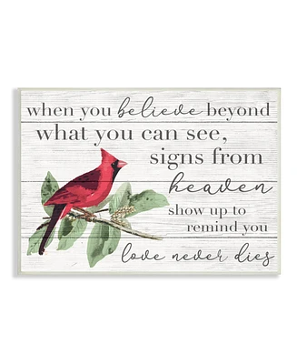 Stupell Industries Believe Love Never Dies Inspirational Cardinal Bird Word Design Wall Plaque Art