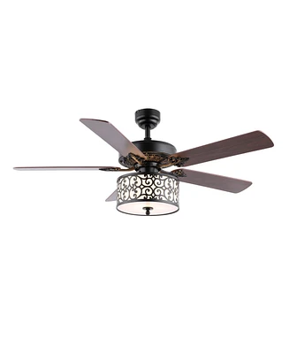 Paolo 3-Light Farmhouse Industrial Iron Scroll Drum Shade Led Ceiling Fan with Remote