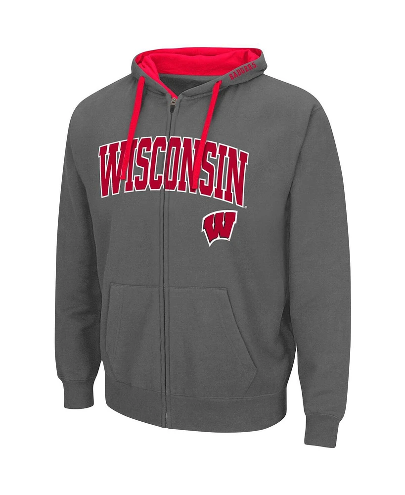 Men's Charcoal Wisconsin Badgers Big and Tall Full-Zip Hoodie